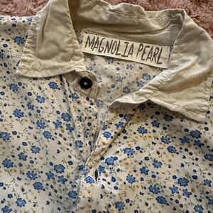 Magnolia Pearl Beige and Blue Floral Men's Shirt